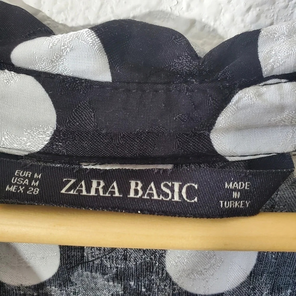 ZARA Black White Polka Dot Shirt Dress Size M - Picture 8 of 8